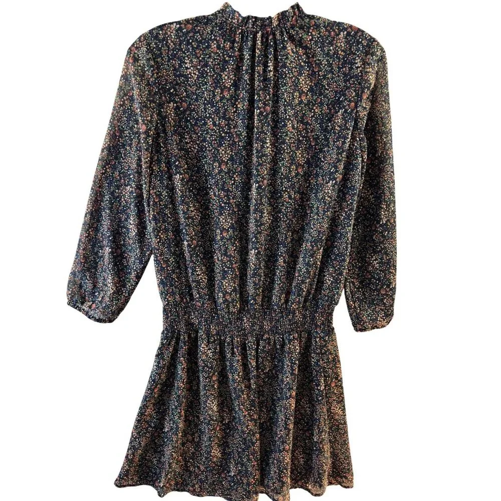 Floral Smocked Waist Mini Dress With 3/4 Sleeves & Ruffled Neckline By J Crew Me - Picture 2 of 12